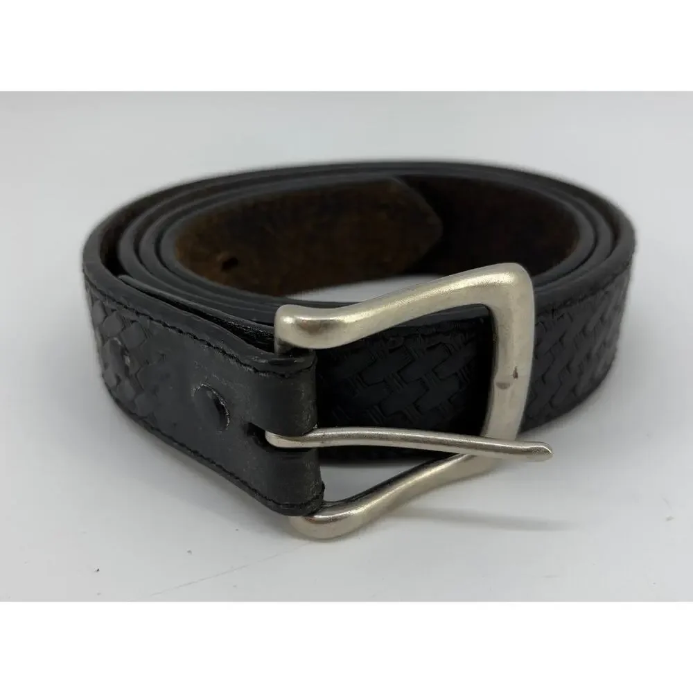 Men's Leather Belt Size 46 Black Basket Weave Casual Security Uniform